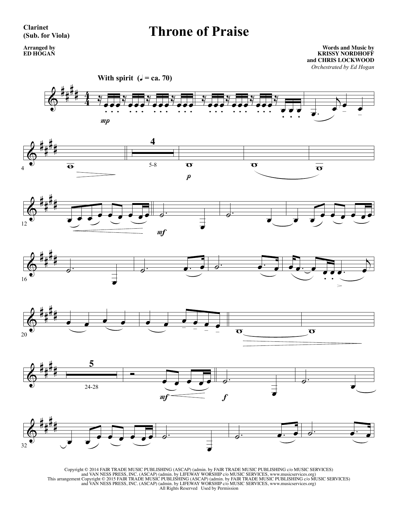 Preview Ed Hogan Throne of Praise - Clarinet (sub Viola) Sacred sheet music, notes and chords for Choir Instrumental Pak, SKU: 345135 Throne of Praise - Clarinet (sub Viola) sheet music