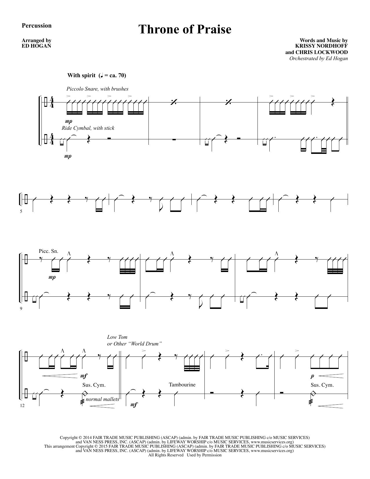Preview Ed Hogan Throne of Praise - Percussion Sacred sheet music, notes and chords for Choir Instrumental Pak, SKU: 345127 Throne of Praise - Percussion sheet music