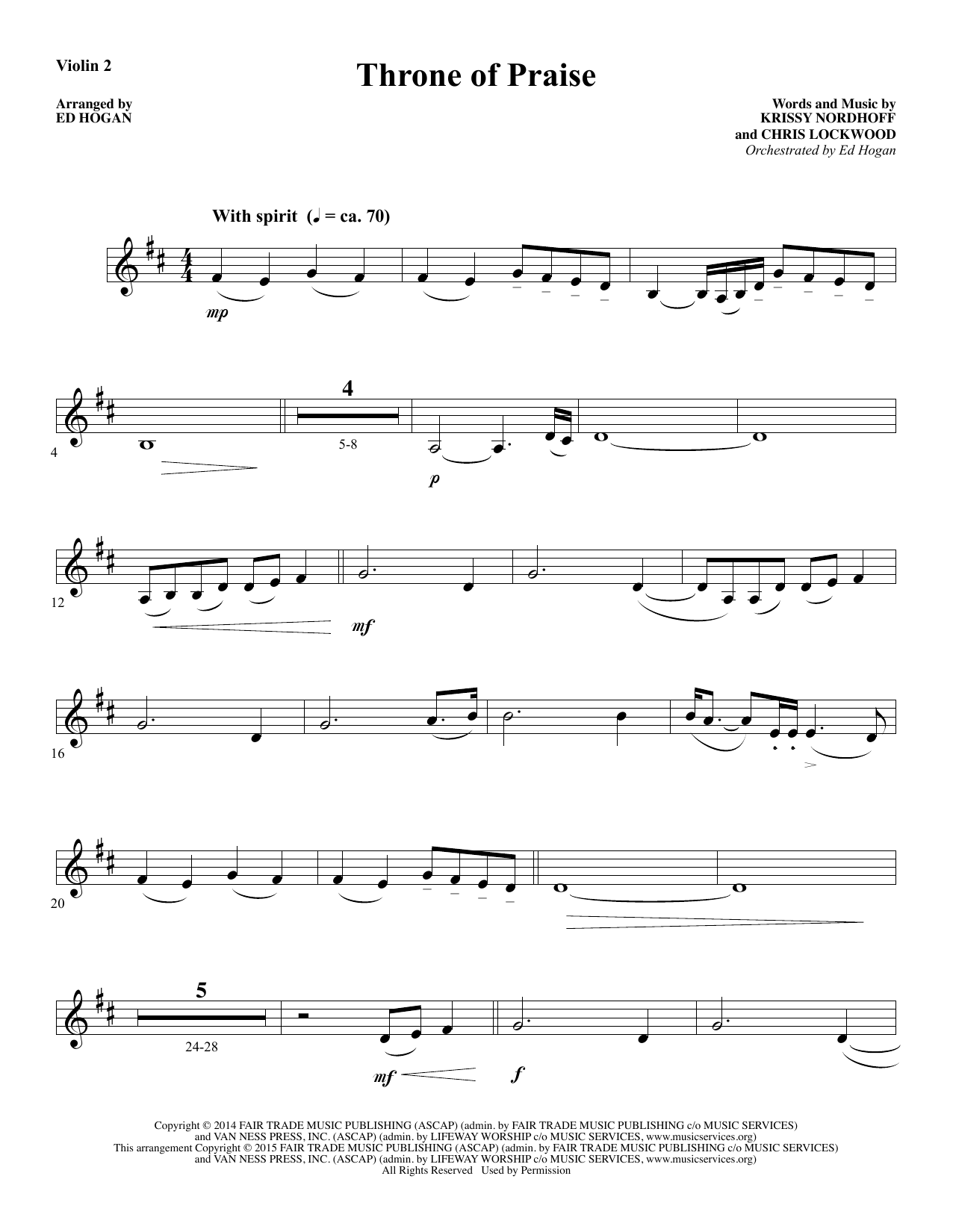 Preview Ed Hogan Throne of Praise - Violin 2 Sacred sheet music, notes and chords for Choir Instrumental Pak, SKU: 345133 Throne of Praise - Violin 2 sheet music