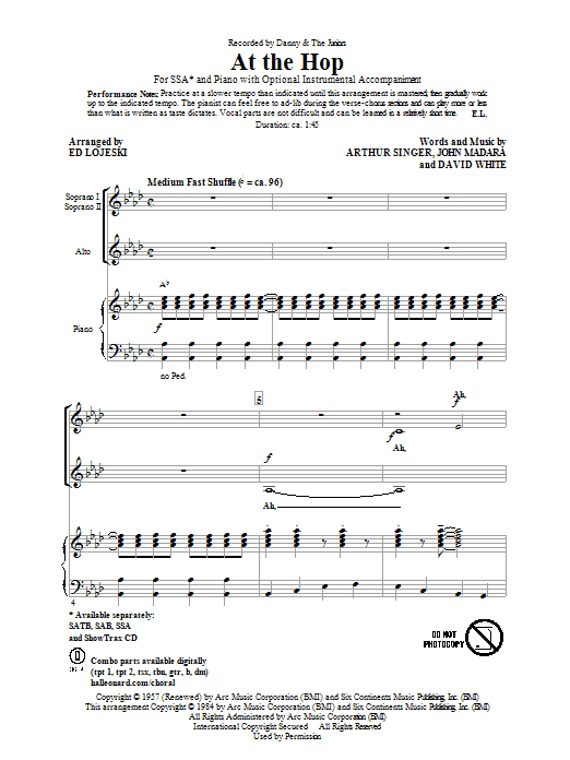Preview Ed Lojeski At The Hop Pop sheet music, notes and chords for SAB, SKU: 64728 At The Hop sheet music