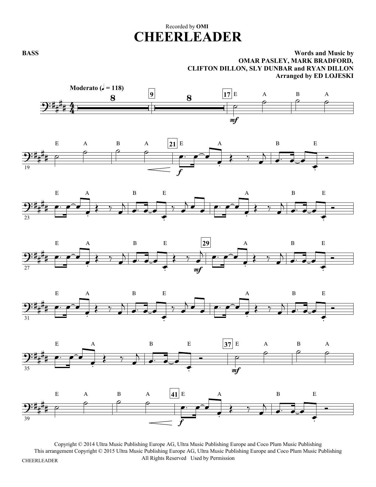 Preview Ed Lojeski Cheerleader - Bass Pop sheet music, notes and chords for Choir Instrumental Pak, SKU: 343936 Cheerleader - Bass sheet music