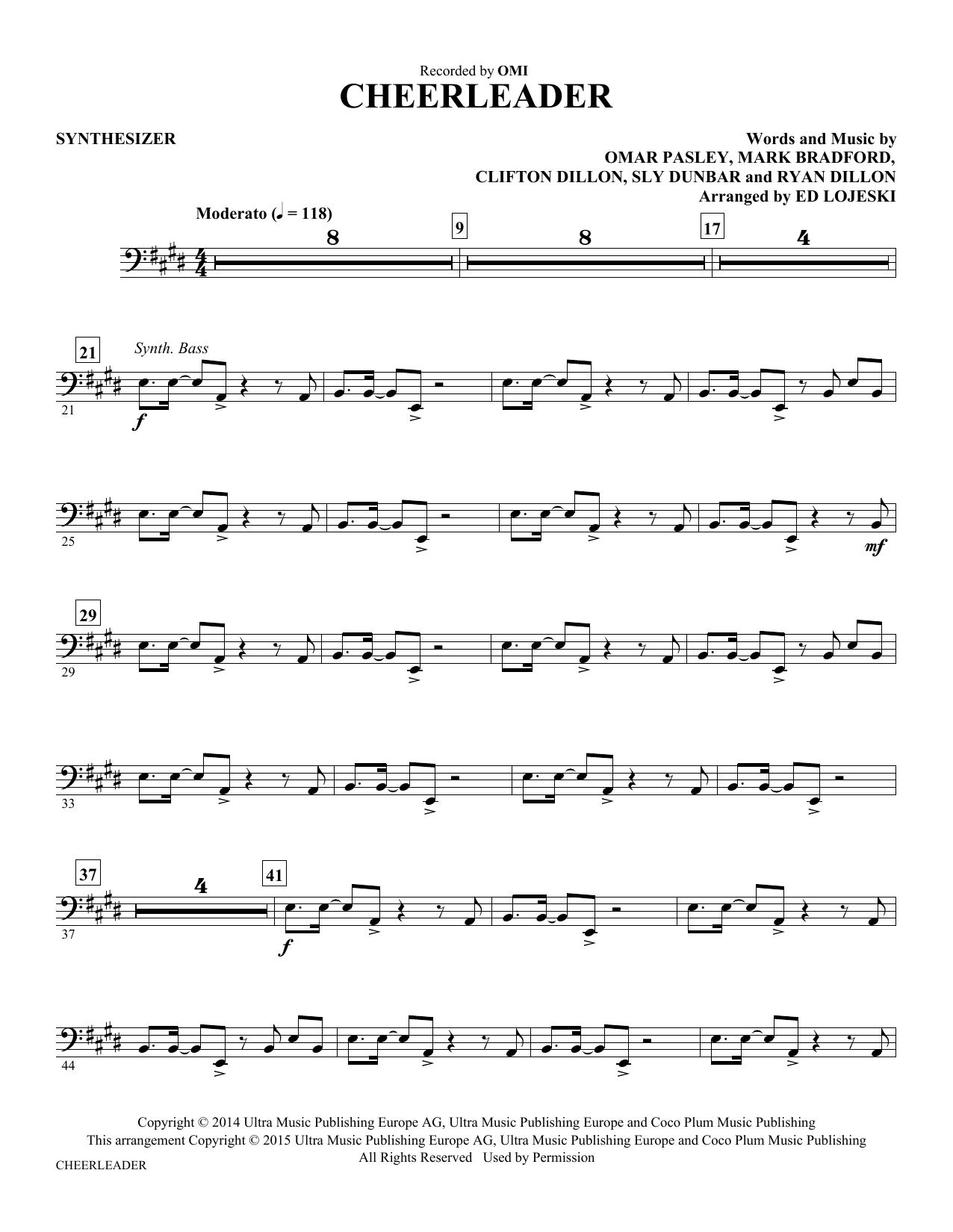 Preview Ed Lojeski Cheerleader - Synthesizer Pop sheet music, notes and chords for Choir Instrumental Pak, SKU: 343935 Cheerleader - Synthesizer sheet music