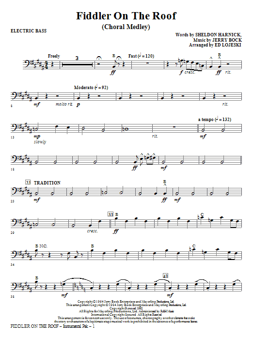 Fiddler On The Roof (Choral Medley) - Electric Bass sheet music
