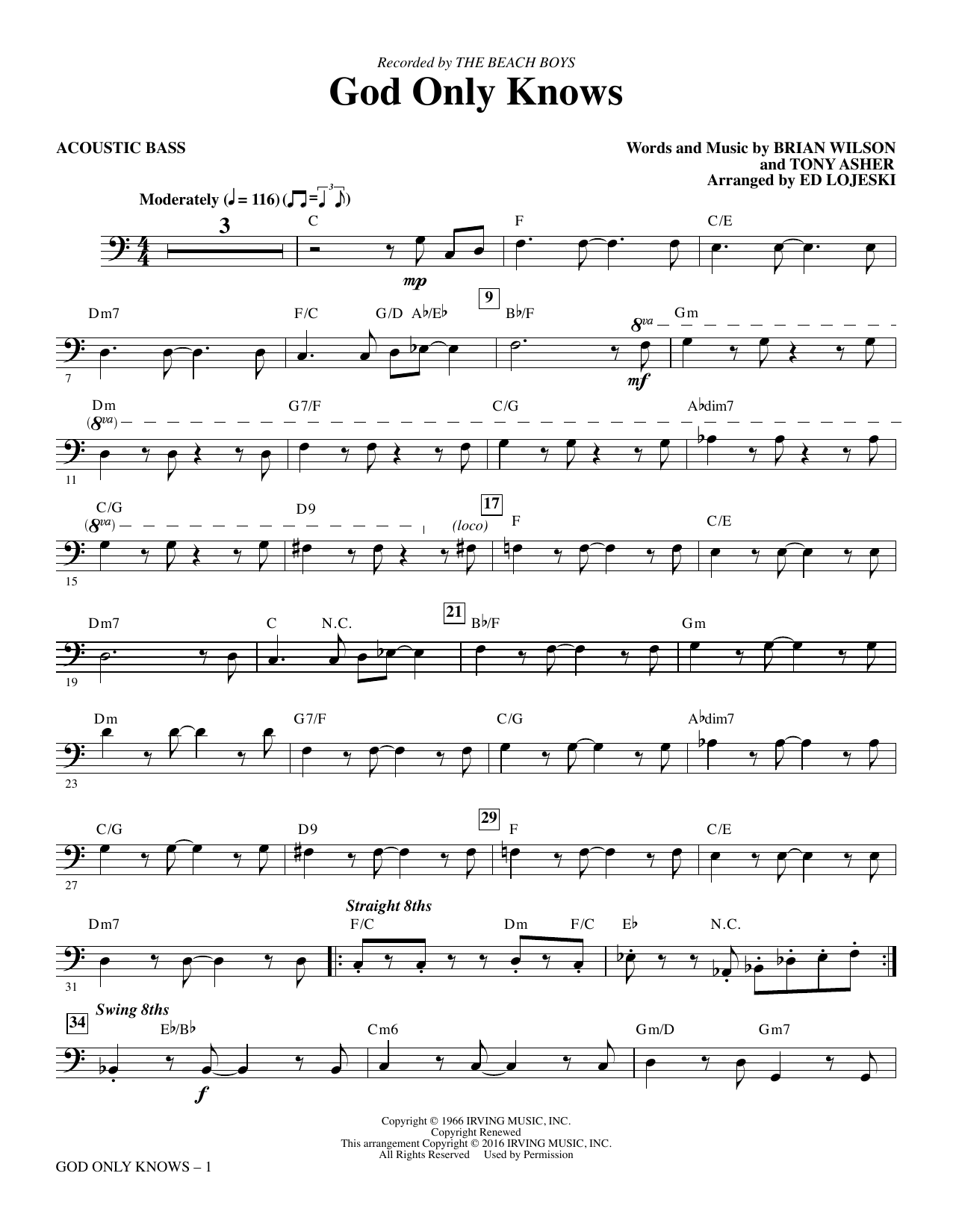 Preview Ed Lojeski God Only Knows - Acoustic Bass Oldies sheet music, notes and chords for Choir Instrumental Pak, SKU: 345167 God Only Knows - Acoustic Bass sheet music