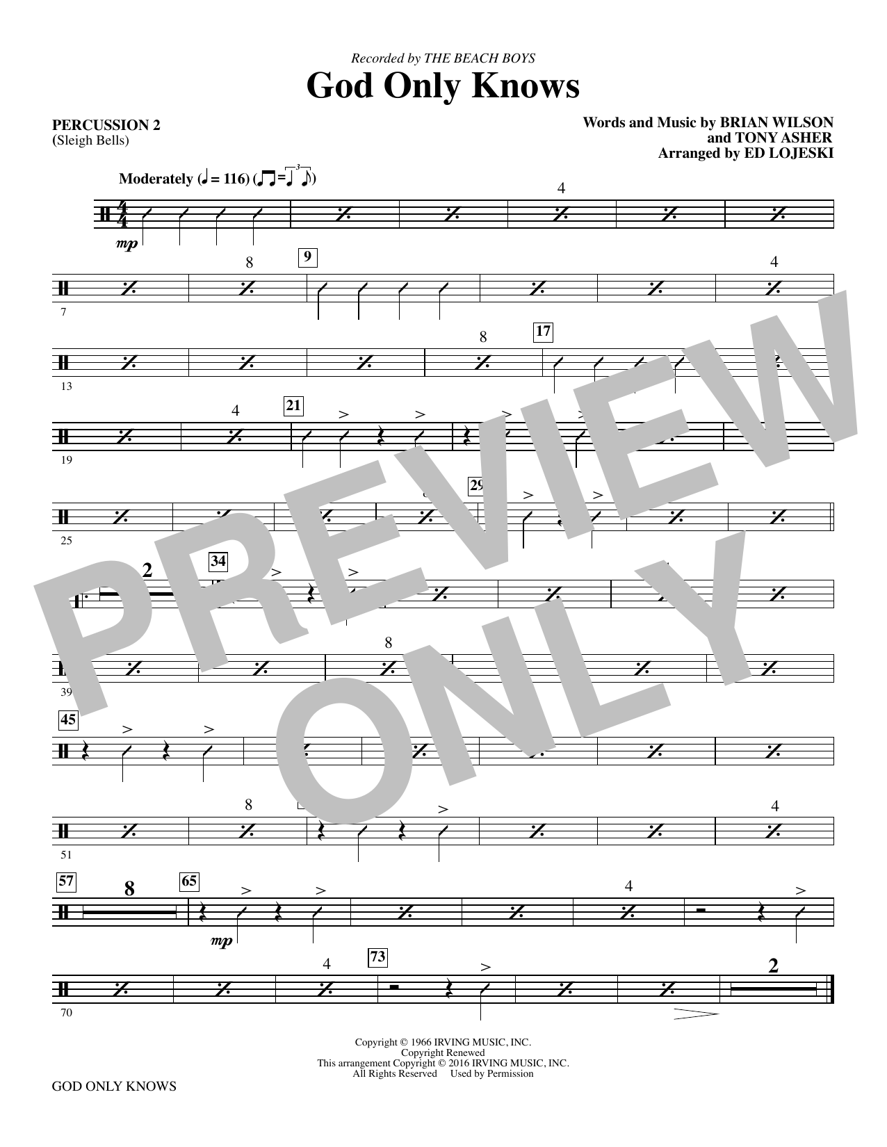 Preview Ed Lojeski God Only Knows - Percussion 2 Oldies sheet music, notes and chords for Choir Instrumental Pak, SKU: 345170 God Only Knows - Percussion 2 sheet music