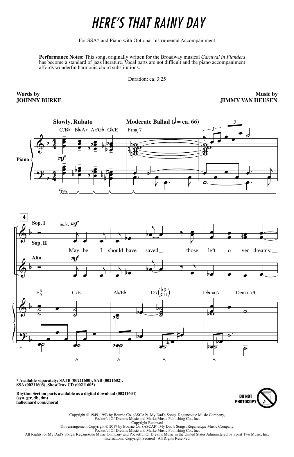 Preview Ed Lojeski Here's That Rainy Day Jazz sheet music, notes and chords for SSA, SKU: 190822 Here's That Rainy Day sheet music