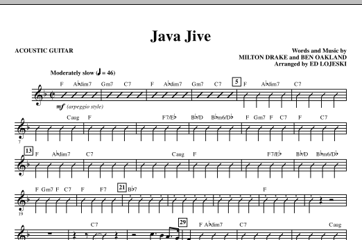 Preview Ed Lojeski Java Jive (SATB Octavo Accompaniment Parts) - Acoustic Guitar Jazz sheet music, notes and chords for Choir Instrumental Pak, SKU: 296188 Java Jive (SATB Octavo Accompaniment Parts) - Acoustic Guitar sheet music