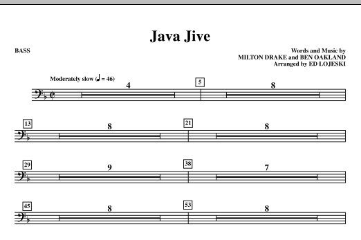 Preview Ed Lojeski Java Jive (SATB Octavo Accompaniment Parts) - Bass Jazz sheet music, notes and chords for Choir Instrumental Pak, SKU: 296189 Java Jive (SATB Octavo Accompaniment Parts) - Bass sheet music