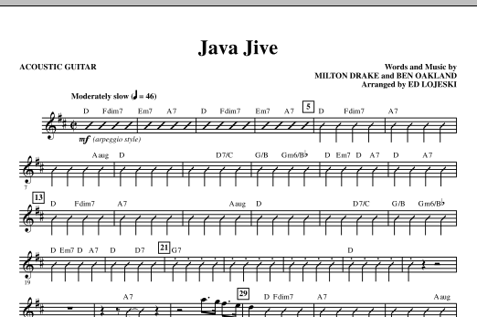 Preview Ed Lojeski Java Jive (SSAA Octavo Accompaniment Parts) - Acoustic Guitar Jazz sheet music, notes and chords for Choir Instrumental Pak, SKU: 296194 Java Jive (SSAA Octavo Accompaniment Parts) - Acoustic Guitar sheet music