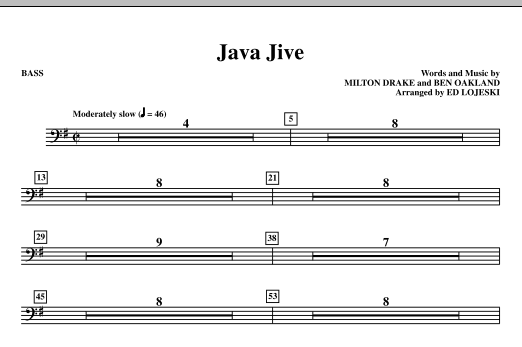 Preview Ed Lojeski Java Jive (TTBB Octavo Accompaniment Parts) - Bass Jazz sheet music, notes and chords for Choir Instrumental Pak, SKU: 296192 Java Jive (TTBB Octavo Accompaniment Parts) - Bass sheet music