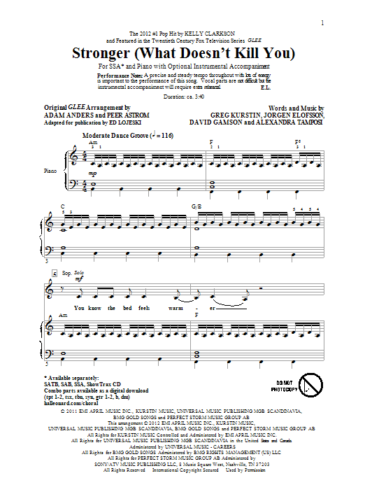 Preview Ed Lojeski Stronger (What Doesn't Kill You) Concert sheet music, notes and chords for SATB, SKU: 94168 Stronger (What Doesn't Kill You) sheet music