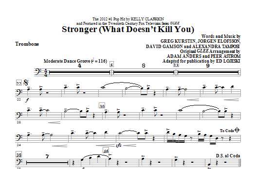 Preview Ed Lojeski Stronger (What Doesn't Kill You) - Trombone Pop sheet music, notes and chords for Choir Instrumental Pak, SKU: 311016 Stronger (What Doesn't Kill You) - Trombone sheet music