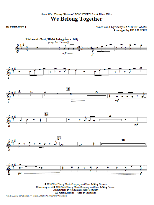 Ed Lojeski We Belong Together From Toy Story 3 Bb Trumpet 1 Sheet Music Download Pdf Score 294600 High quality sheet music for it's a small world by disney to download in pdf and print. music notes room
