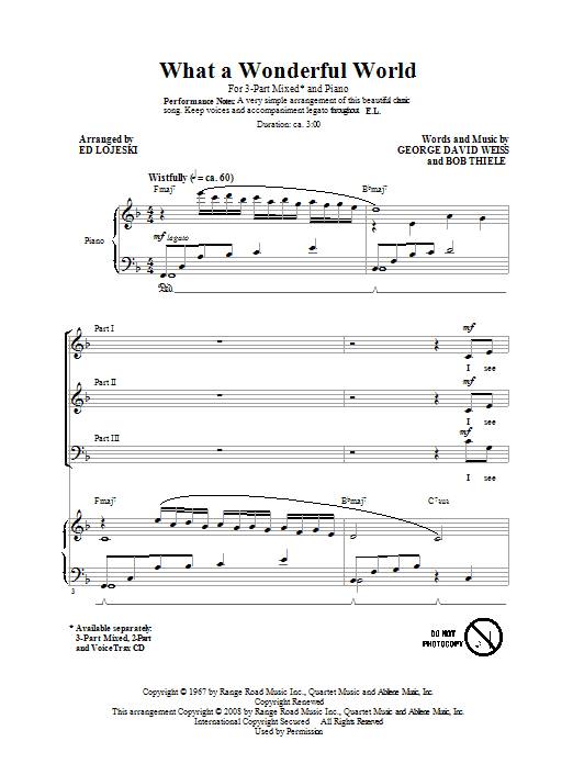 Preview Ed Lojeski What A Wonderful World Pop sheet music, notes and chords for 2-Part Choir, SKU: 63545 What A Wonderful World sheet music