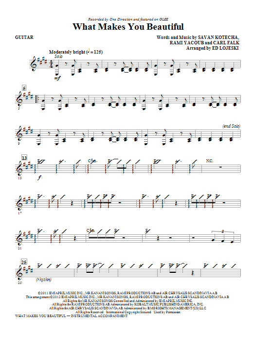 Preview Ed Lojeski What Makes You Beautiful - Guitar Pop sheet music, notes and chords for Choir Instrumental Pak, SKU: 310525 What Makes You Beautiful - Guitar sheet music