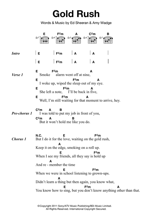 Ed Sheeran Gold Rush Sheet Music Notes & Chords for Lyrics & Chords - Download or Print PDF