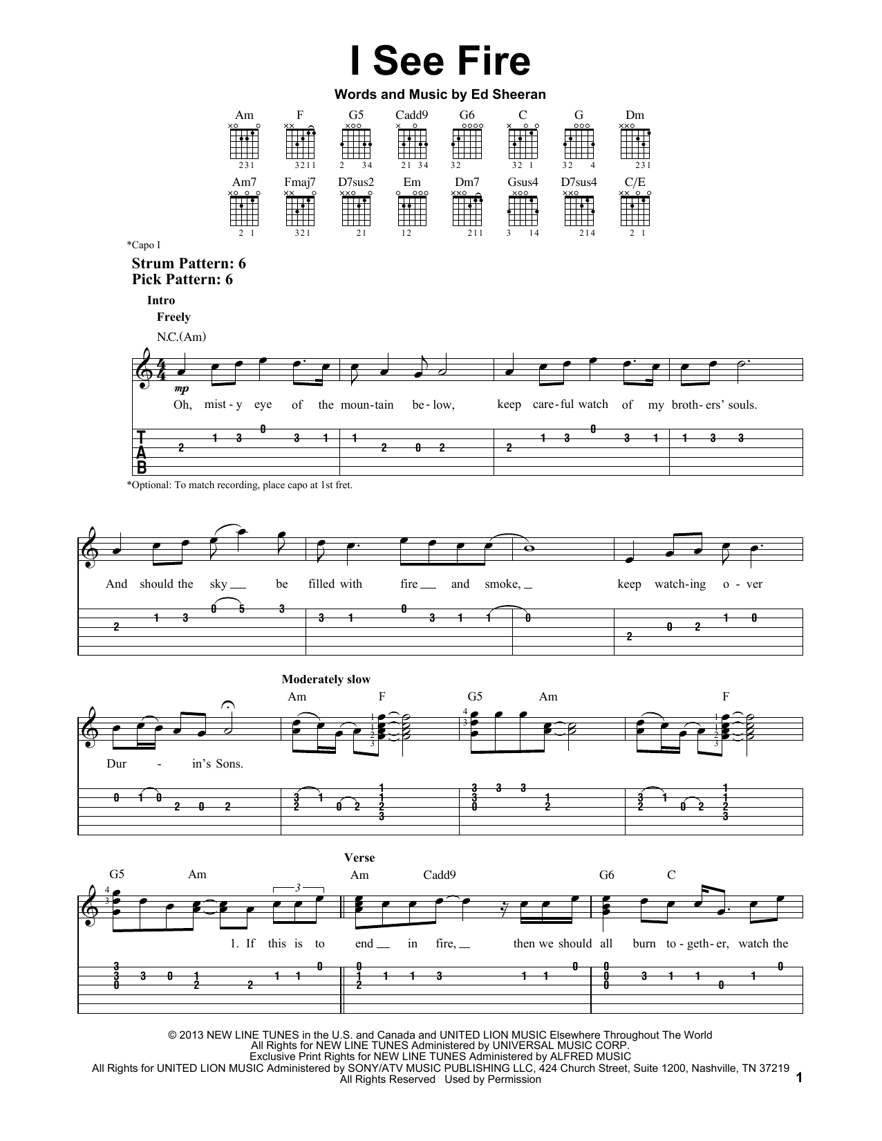 Ed Sheeran I See Fire From The Hobbit Sheet Music Download Pdf Score