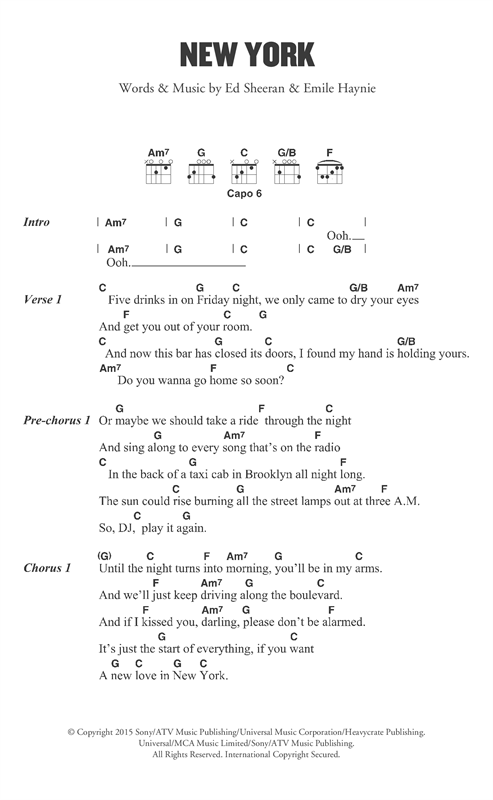 Ed Sheeran New York Sheet Music Notes & Chords for Lyrics & Chords - Download or Print PDF