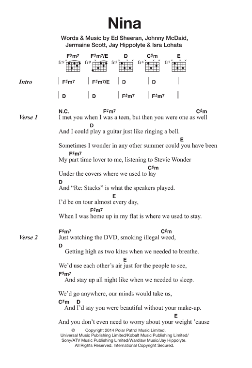 Ed Sheeran Nina Sheet Music Download Pdf Score