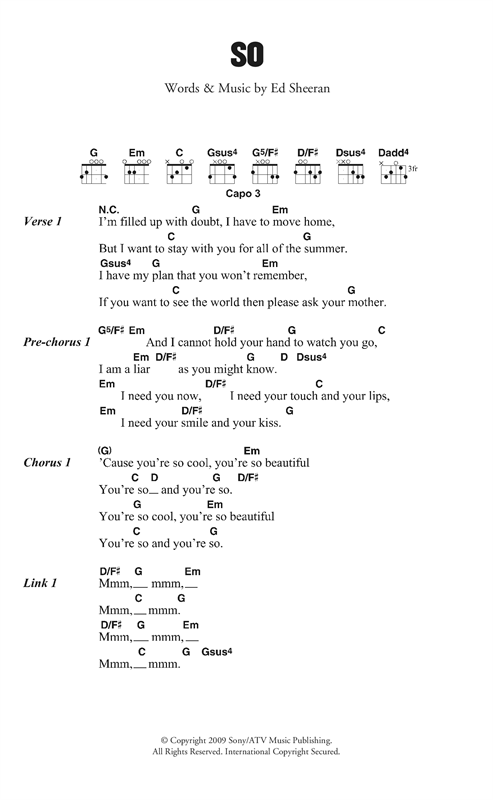 Ed Sheeran So Sheet Music Notes & Chords for Lyrics & Chords - Download or Print PDF