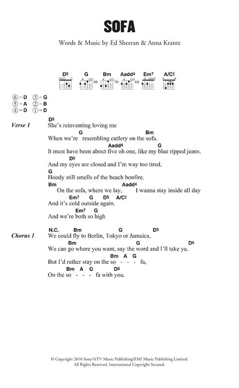 Ed Sheeran Sofa Sheet Music Notes & Chords for Lyrics & Chords - Download or Print PDF