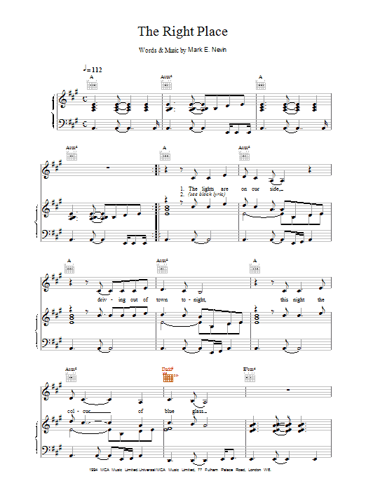 Eddi Reader The Right Place Sheet Music Notes & Chords for Piano, Vocal & Guitar (Right-Hand Melody) - Download or Print PDF