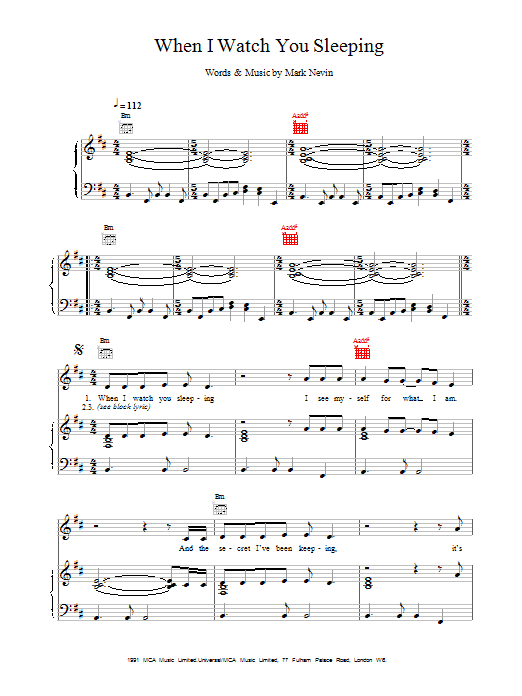 Eddi Reader When I Watch You Sleeping Sheet Music Notes & Chords for Piano, Vocal & Guitar (Right-Hand Melody) - Download or Print PDF