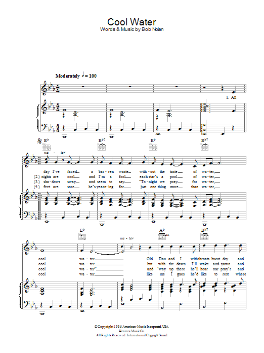 Eddie Arnold Cool Water Sheet Music Notes & Chords for Piano, Vocal & Guitar (Right-Hand Melody) - Download or Print PDF