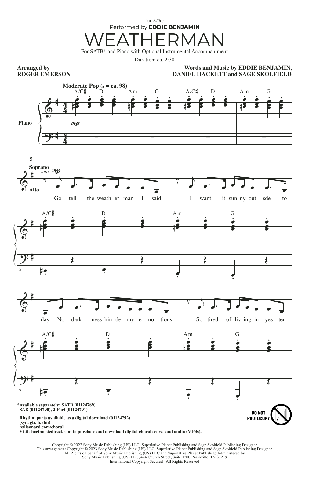Eddie Benjamin Weatherman (arr. Roger Emerson) Sheet Music Notes & Chords for SATB Choir - Download or Print PDF