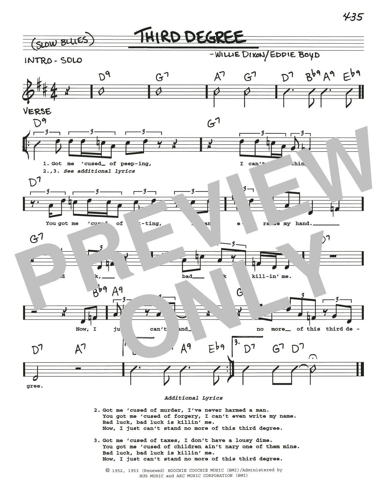 Eddie Boyd Third Degree Sheet Music Notes & Chords for Real Book – Melody, Lyrics & Chords - Download or Print PDF