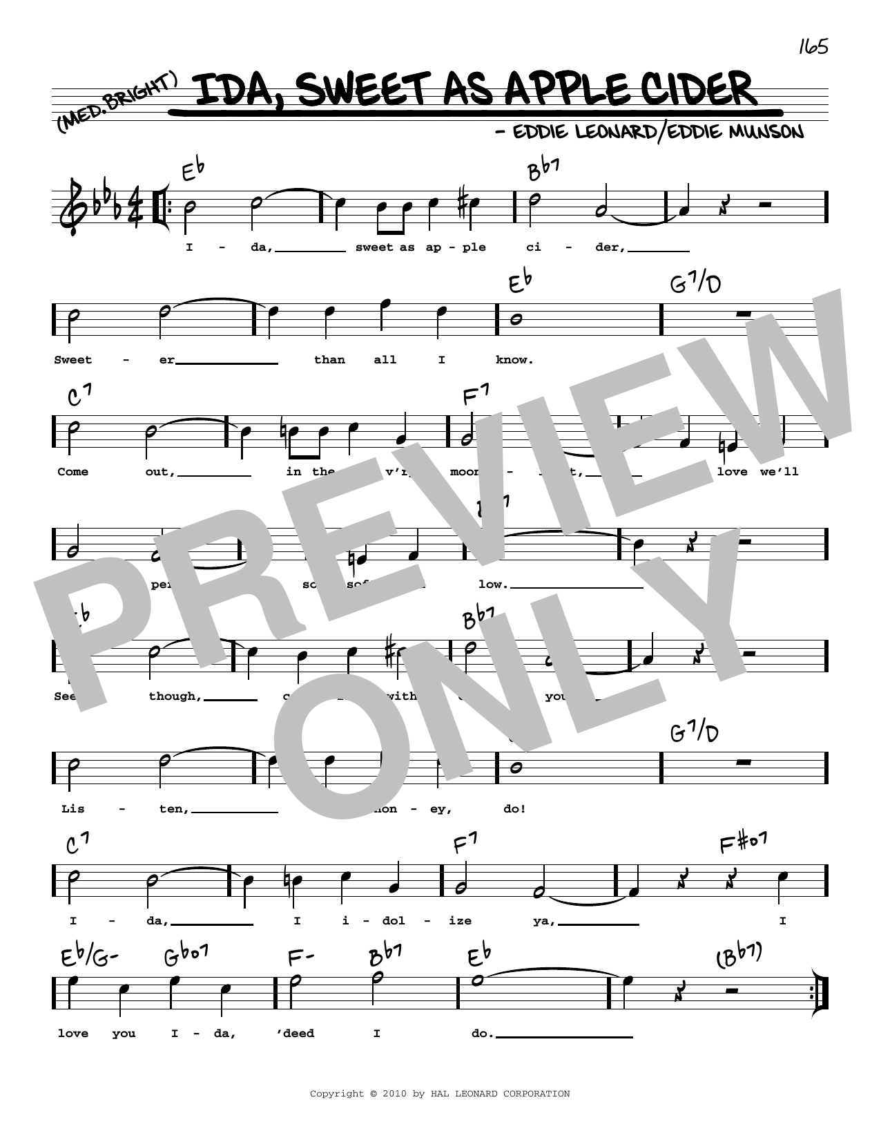 Eddie Cantor Ida, Sweet As Apple Cider (arr. Robert Rawlins) Sheet Music Notes & Chords for Real Book – Melody, Lyrics & Chords - Download or Print PDF