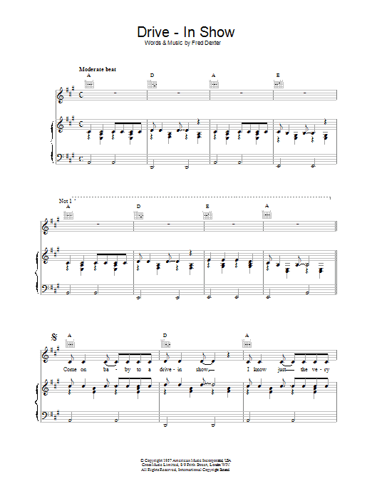 Eddie Cochran Drive-In Show Sheet Music Notes & Chords for Piano, Vocal & Guitar (Right-Hand Melody) - Download or Print PDF