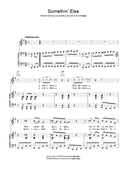 Eddie Cochran Somethin' Else Sheet Music Notes & Chords for Piano, Vocal & Guitar (Right-Hand Melody) - Download or Print PDF