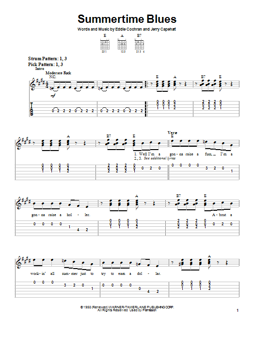 Eddie Cochran Summertime Blues Sheet Music Notes & Chords for Flute - Download or Print PDF