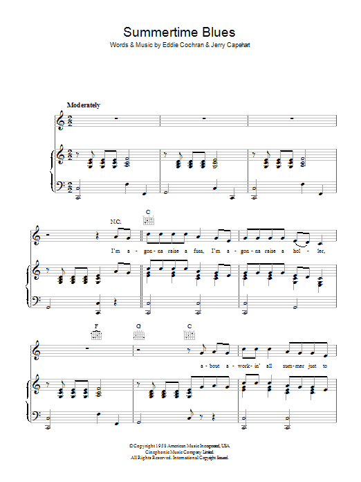 Eddie Cochran Summertime Blues Sheet Music Notes & Chords for Tenor Saxophone - Download or Print PDF