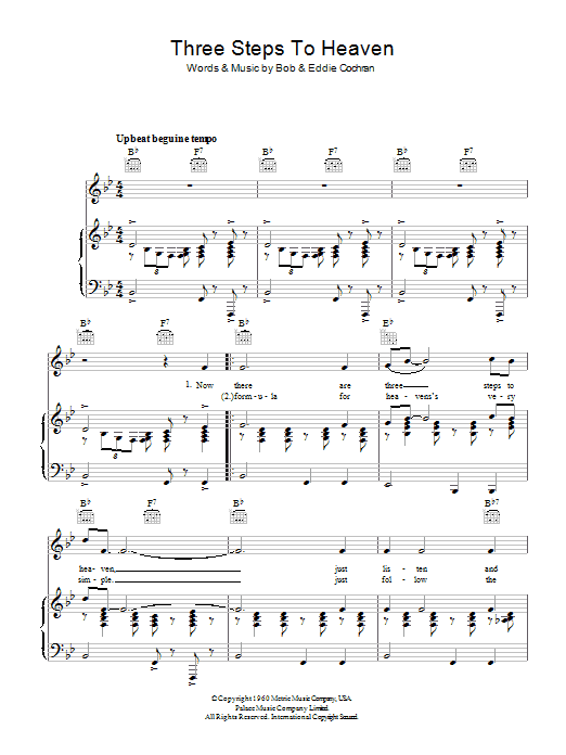 Eddie Cochran Three Steps To Heaven Sheet Music Notes & Chords for Lyrics & Chords - Download or Print PDF