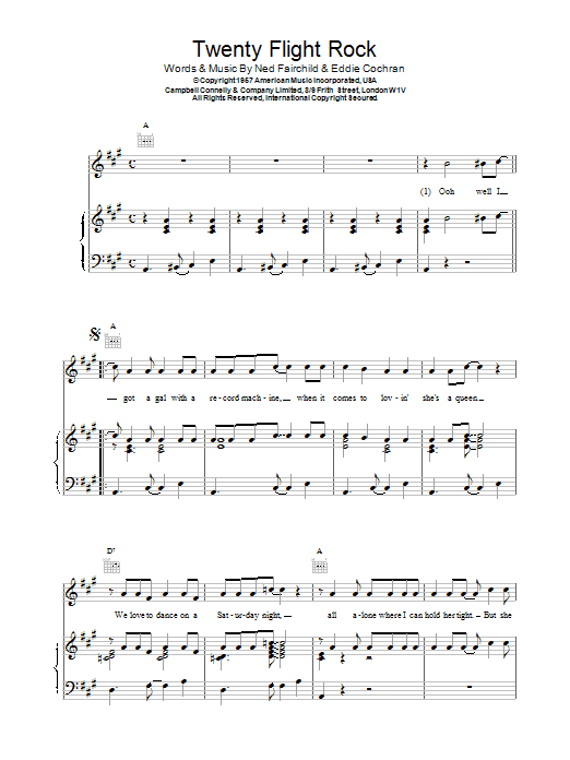 Eddie Cochran Twenty Flight Rock Sheet Music Notes & Chords for Piano, Vocal & Guitar (Right-Hand Melody) - Download or Print PDF