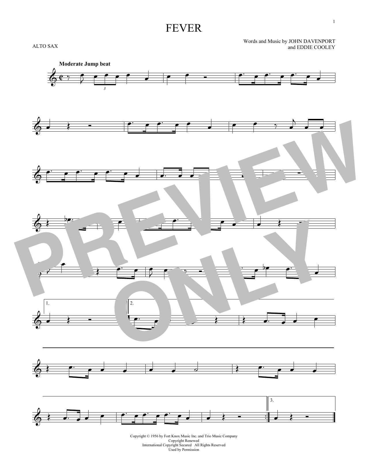 Eddie Cooley Fever Sheet Music Notes & Chords for Alto Saxophone - Download or Print PDF