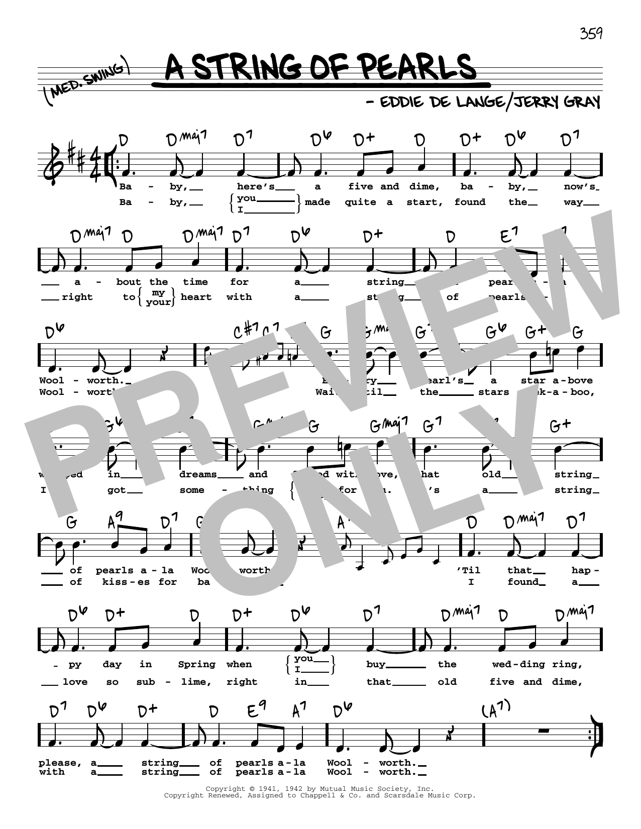 Eddie De Lange A String Of Pearls (High Voice) Sheet Music Notes & Chords for Real Book – Melody, Lyrics & Chords - Download or Print PDF