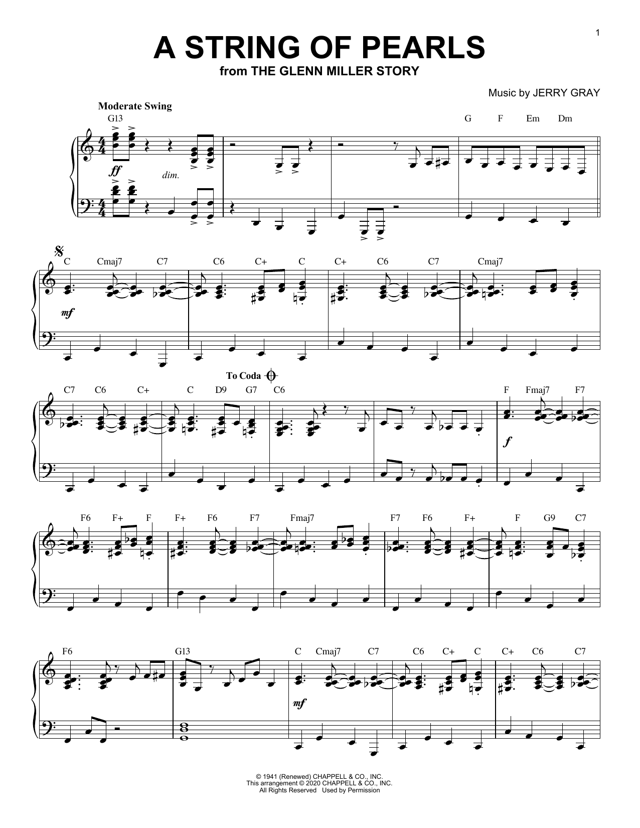 Eddie De Lange A String Of Pearls [Jazz version] (from The Glenn Miller Story) (arr. Brent Edstrom) Sheet Music Notes & Chords for Piano Solo - Download or Print PDF