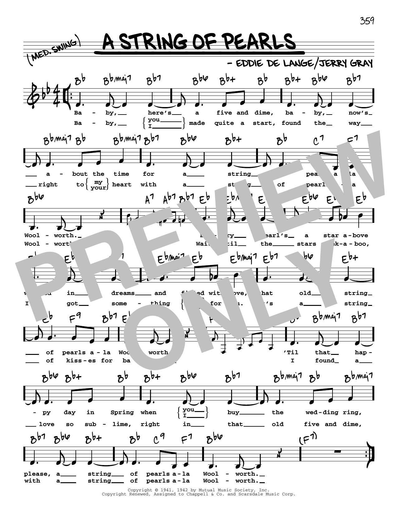 Eddie De Lange A String Of Pearls (Low Voice) Sheet Music Notes & Chords for Real Book – Melody, Lyrics & Chords - Download or Print PDF