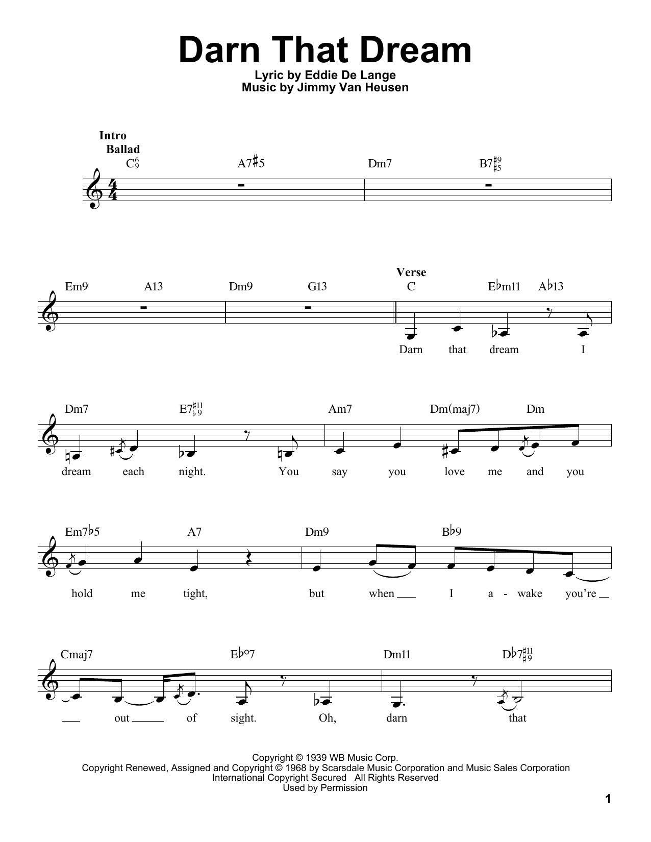 Eddie De Lange Darn That Dream Sheet Music Notes & Chords for Voice - Download or Print PDF