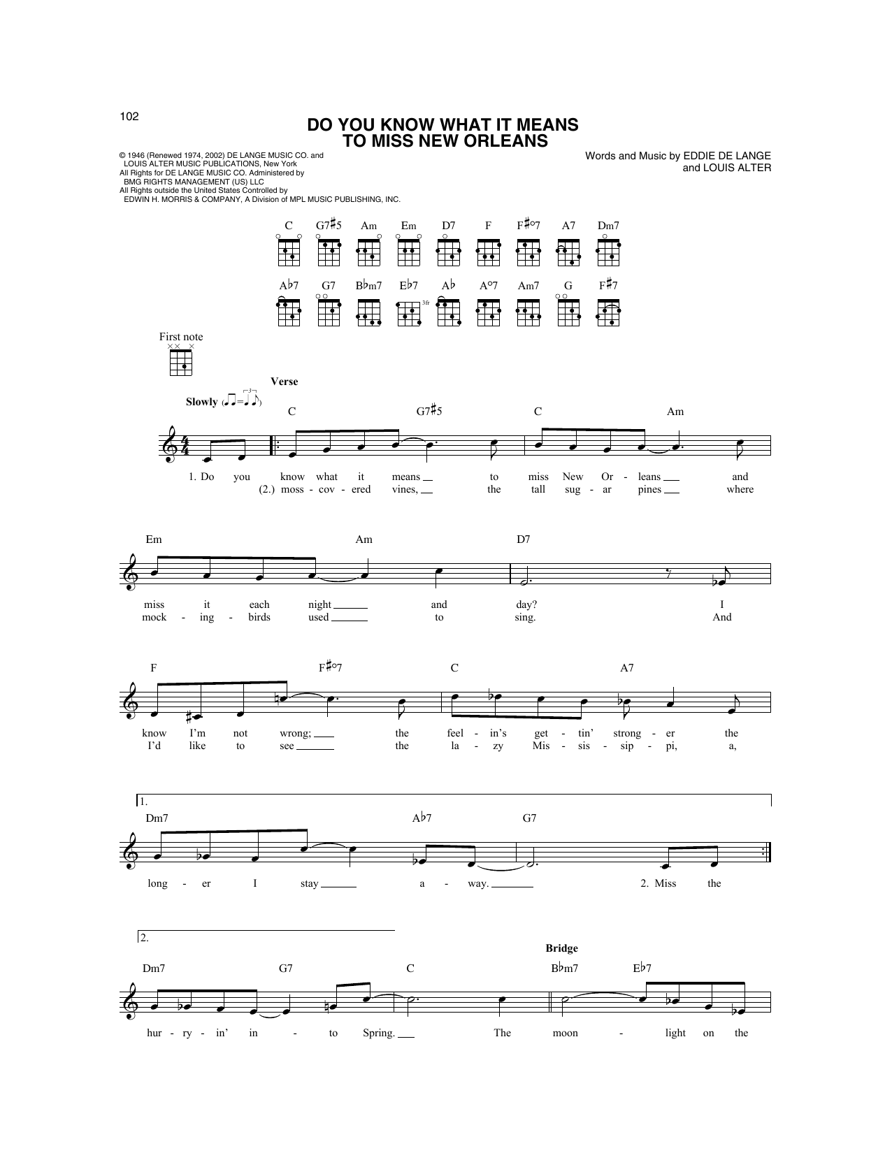 Eddie De Lange Do You Know What It Means To Miss New Orleans (from New Orleans) Sheet Music Notes & Chords for Mandolin - Download or Print PDF