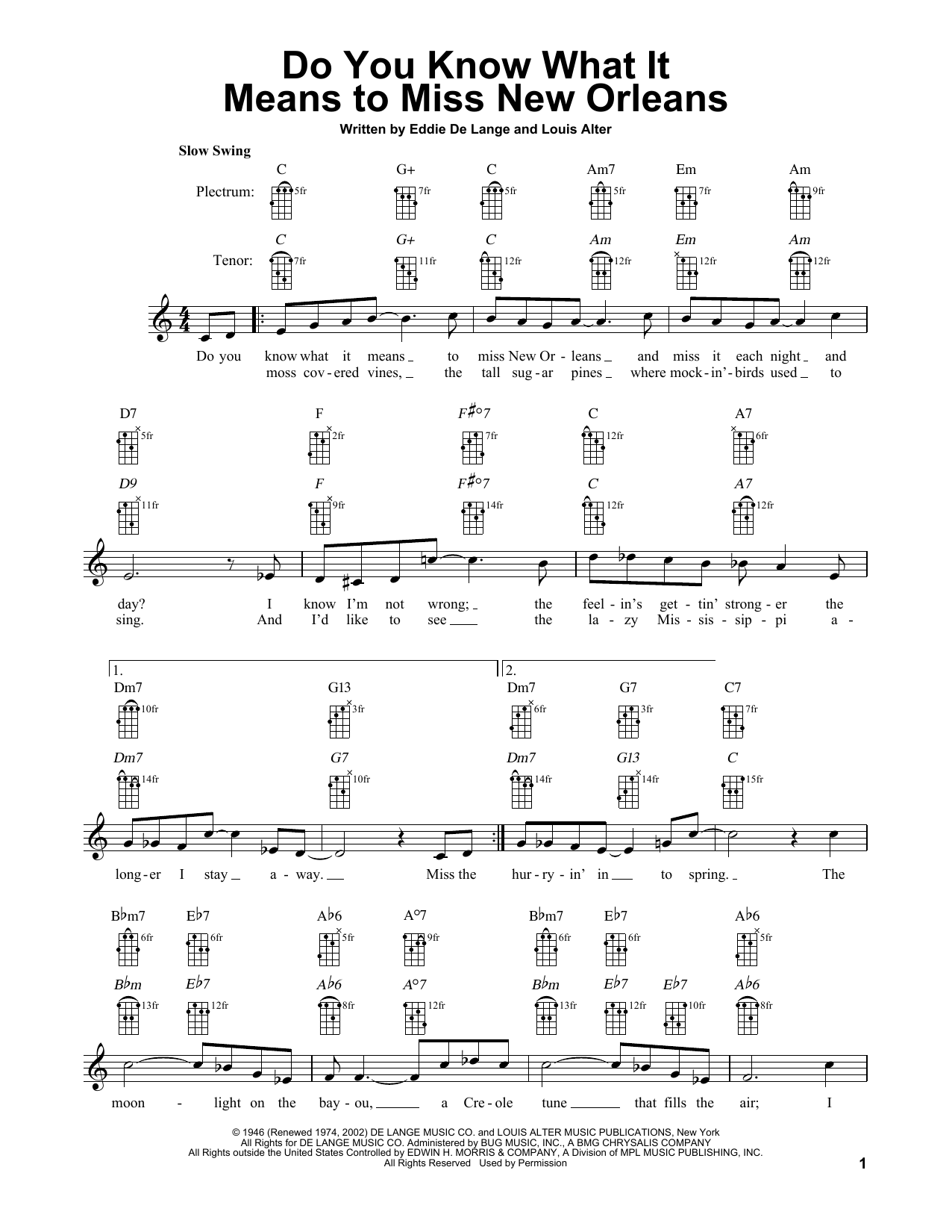 Eddie De Lange Do You Know What It Means To Miss New Orleans Sheet Music Notes & Chords for Melody Line, Lyrics & Chords - Download or Print PDF