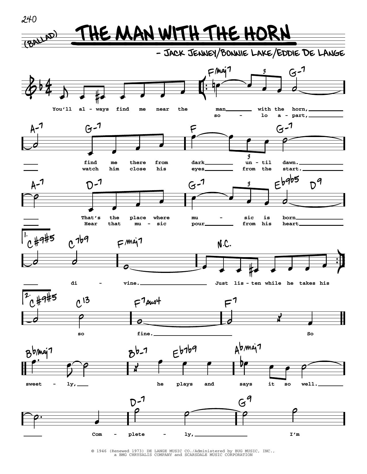 Eddie De Lange The Man With The Horn (High Voice) Sheet Music Notes & Chords for Real Book – Melody, Lyrics & Chords - Download or Print PDF