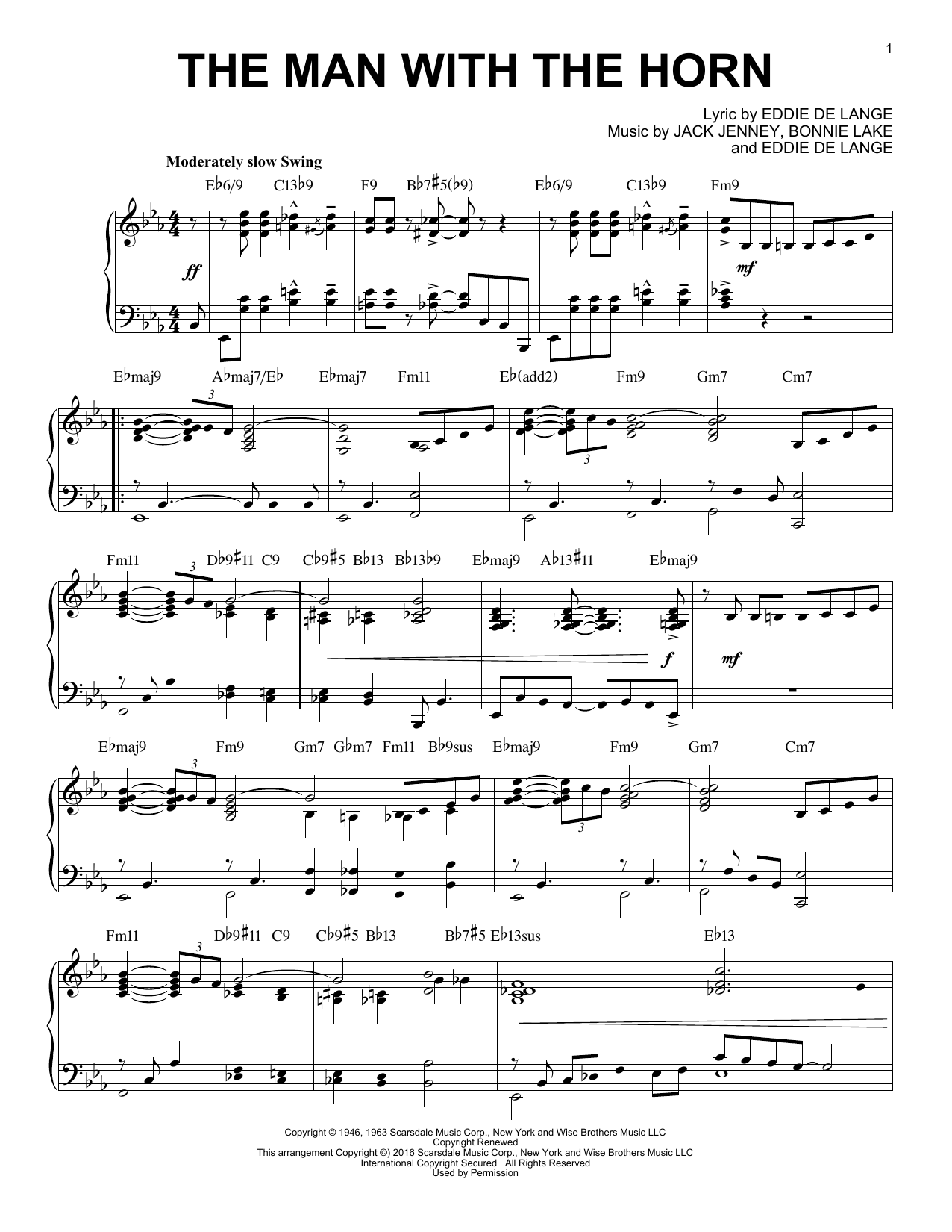 Eddie De Lange The Man With The Horn [Jazz version] (arr. Brent Edstrom) Sheet Music Notes & Chords for Piano - Download or Print PDF