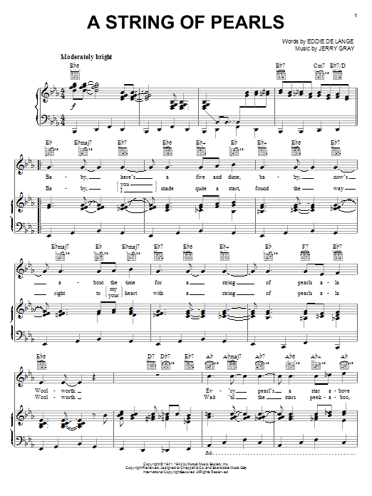 Eddie DeLange A String Of Pearls Sheet Music Notes & Chords for Easy Piano - Download or Print PDF