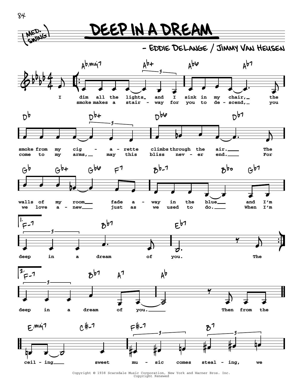 Eddie DeLange Deep In A Dream (Low Voice) Sheet Music Notes & Chords for Real Book – Melody, Lyrics & Chords - Download or Print PDF