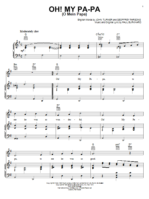 Geoffrey Parsons Oh! My Pa-Pa (O Mein Papa) Sheet Music Notes & Chords for Melody Line, Lyrics & Chords - Download or Print PDF