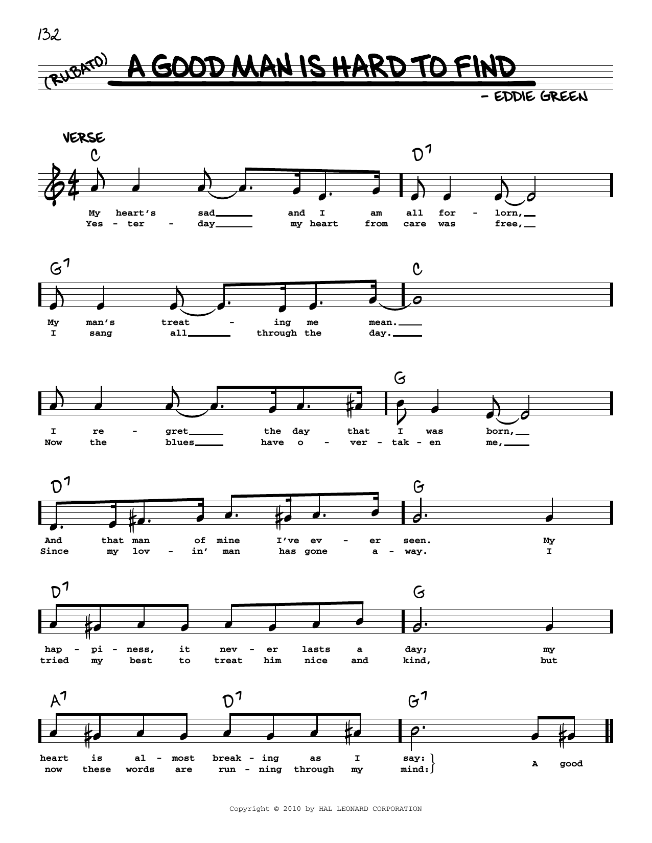 Eddie Green A Good Man Is Hard To Find (arr. Robert Rawlins) Sheet Music Notes & Chords for Real Book – Melody, Lyrics & Chords - Download or Print PDF